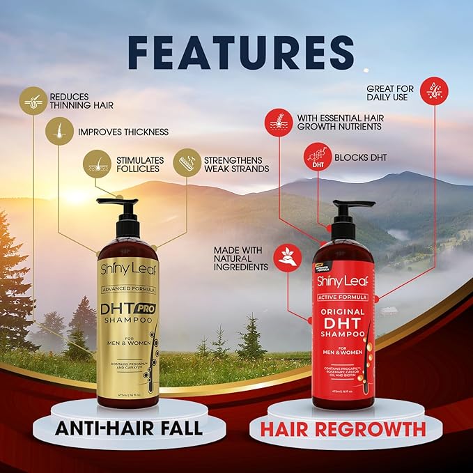Shiny Leaf DHT Blocker Shampoo And Conditioner Bundle With Procapil, Capixyl, Biotin, Castor Oil – Professional Strength Hair Growth Shampoo And Conditioner Sets for Men And Women (4x16 Fl.Oz)