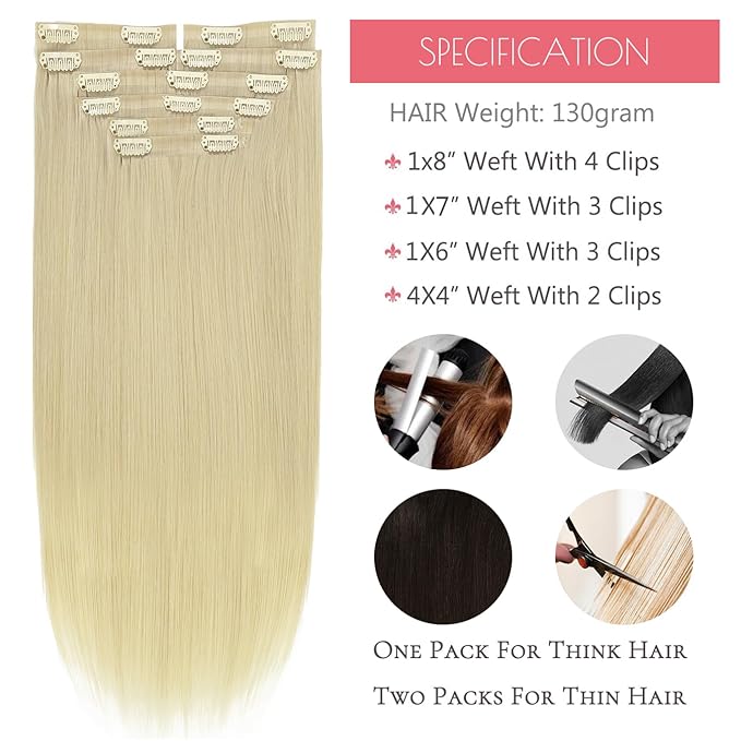 Loxxy Real Hair Extensions - Invisible 16Inch 7Pcs 130G Platinum Blonde Seamless Clip in Hair Extensions Human Hair Silky Straight PU Clip ins For Women