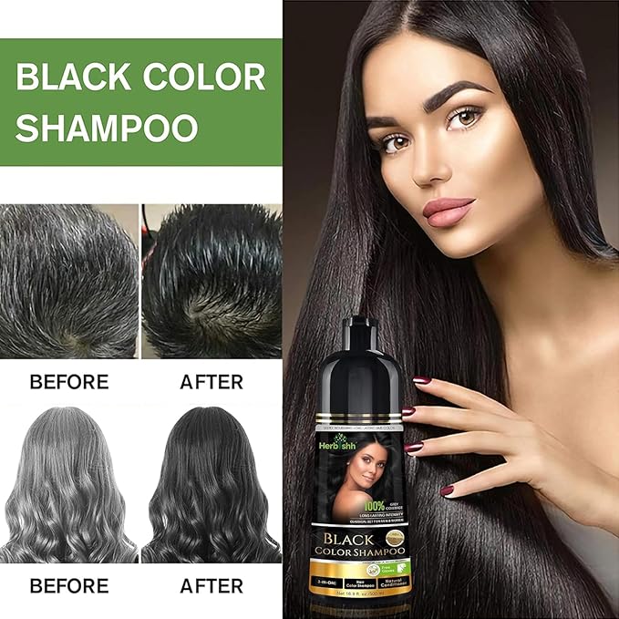 Herbishh Black Hair Dye Shampoo 3 In 1- Color Shampoo For Gray Hair Coverage 500 ML, Argan Oil & Pro Keratin Deep Conditioning Hair Mask 150gm and Ginger Essential Oil Serum For Hair Growth 30ml
