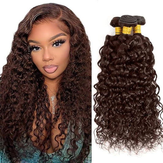 Brown Water Wave Bundles Color 4 Human Hair 3 Bundles 22 24 26 Inch Niegmeag Brazilian Virgin Remy Chocolate Brown Bundle Hair Weave
