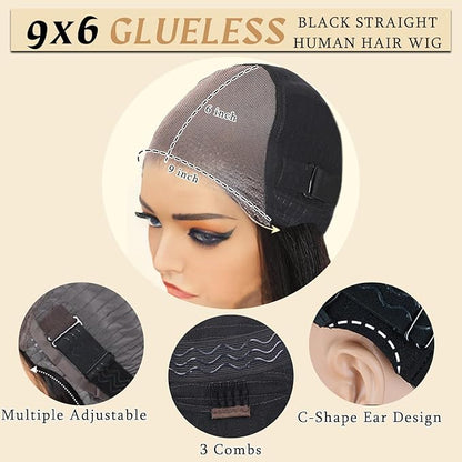 XZZ 28Inch Wear and Go Glueless Wigs Human Hair Pre Plucked Pre Cut 9x6 HD Lace Front Wigs Human Hair 200% Density Glueless Straight Wigs Human Hair Pre Everything Black Human Hair Wig for Women