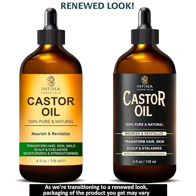 Pure Cold Pressed Hexane-Free Castor Oil - Glass Bottle for Hair Growth, Face, Scalp, Skin & Eyelashes - Nourishing & Moisturizing - 4 fl oz