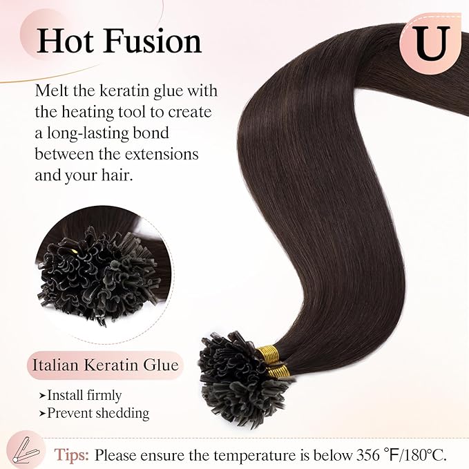 U Tip Hair Extensions Human Hair Pre Bonded Extensions Keratin Fusion Extensions K Tip Hair Extensions Real Human Hair Silky Straight Natural 50g/100 Stands 18" Dark Brown