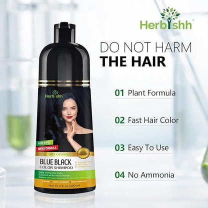 Combo Pack-2pcs Herbishh Hair Color Shampoo for Gray Hair+ 1pc Argan Intense Hair Mask- Hair Dye Shampoo – Colors Hair in Minutes – Long-lasting color– 500 Ml –Stimulates Dry Frizzy Hair (Blue Black)