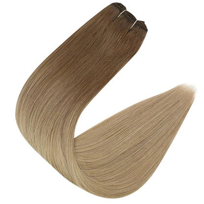 Full Shine Weft Hair Extensions Human Hair Weft Extensions Remy Straight Hair Sew In Hair Extensions Balayage Golden Brown To Dirty Blonde Straight Human Hair Bundles For Women 22 Inch 105G