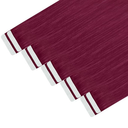 YoungSee Tape in Hair Extensions Real Human Hair Magenta Human Hair Extensions Tape in Color 20In Red Hair Extensions Tape in for Girls 10pcs 25g Tape in Extensions Magenta for Girls Party Highlights