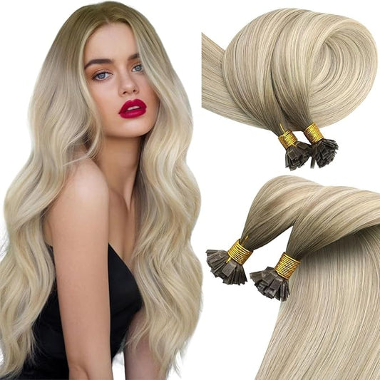 Sunny Hair Flat Tip Hair Extensions Human Hair Keratin Human Hair Extensions 24inch Balayage Blonde Keratin Tips Hair Extensions Human Hair 50g 50s