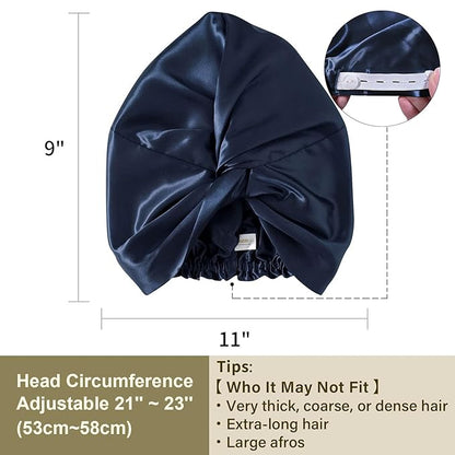 ZIMASILK 22 Momme Adjustable 100% Mulberry Silk Bonnet for Sleeping Women, Silk Hair Wrap for Hair Protection, That Reduces Falling off (1Pc, Navy Blue)