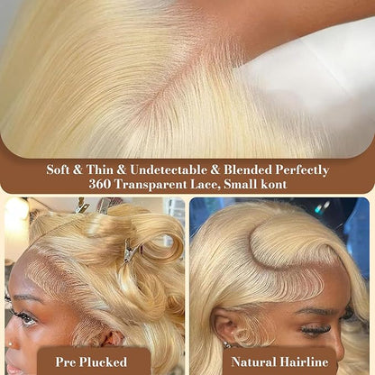613 Lace Front Wig Human Hair 7×5 Glueless Blonde Body Wave Lace Front Wigs Human Hair Pre Plucked Pre Cut 180% Density Wear And Go Blonde Short Bob Wigs For Women 14inch