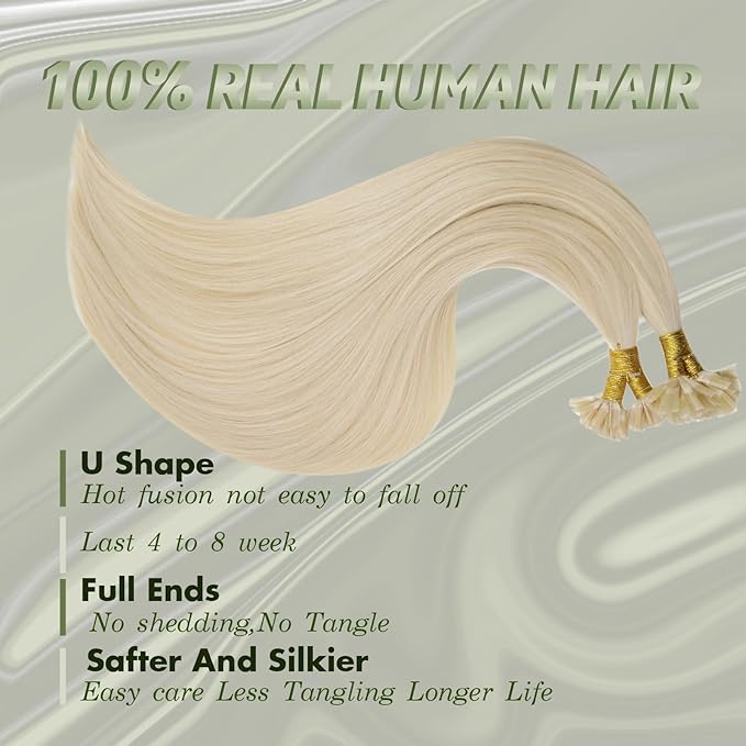 RUNATURE U Tip Hair Extensions Human Hair Platinum Blonde U Tip Hair Extensions 14 Inch Invisible U Tip Keratin Hair Extensions Human Hair Blonde U Tip Extensions Human Hair Silky Straight 50g 50s