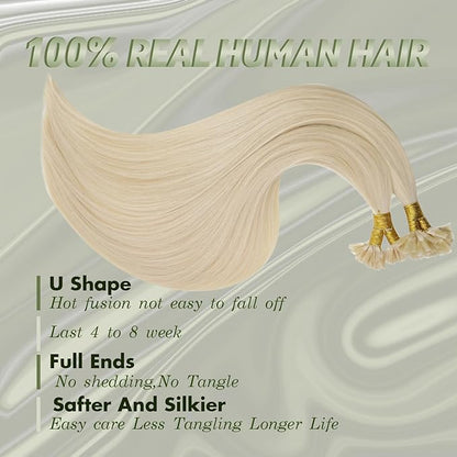 RUNATURE U Tip Hair Extensions Human Hair Platinum Blonde U Tip Hair Extensions 14 Inch Invisible U Tip Keratin Hair Extensions Human Hair Blonde U Tip Extensions Human Hair Silky Straight 50g 50s