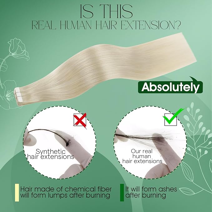 RUNATURE Human Hair Tape in Extensions 16 Inch Platinum Blonde Remy Hair Tape in Extensions Straight Full Ends Glue in Hair Extensions Invisible Tape on Human Hair Extensions Silky 50g 20 Picec