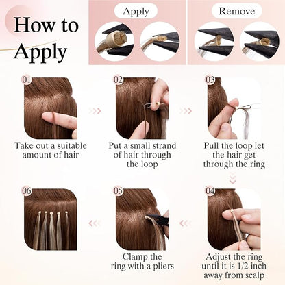 Micro Link Hair Extensions Human Hair Micro Bead Extensions Micro Loop Micro Ring Human Hair Extensions for Women Silky Straight Natural 50g/100 Stands 22" Dark Blonde
