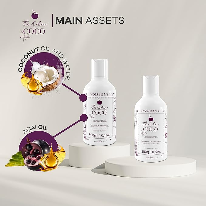 Terra Coco Açai Home Care Purple Toning Shampoo & Conditioner | Vegan | Moisturizing and Nourishing Line for Bleached Depigmented Hair
