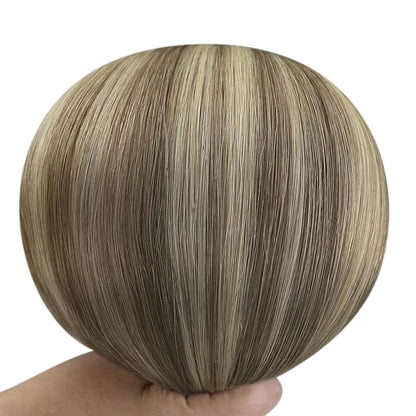 YoungSee 150G Clip in Real Hair Extensions Brown Clip on Hair Extensions Dark Brown Ombre Light Brown with Blonde Soft and Silky for Casual Outings 22inch 7pcs