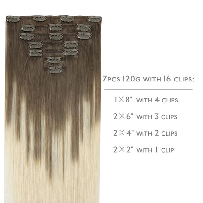 WENNALIFE Clip in Hair Extensions Real Human Hair, 22 Inch 120g 7pcs Remy Hair, Ombre Sandy Brown to Platinum Blonde Straight Natural Extensiones De Cabello Humano Con Clip Ins