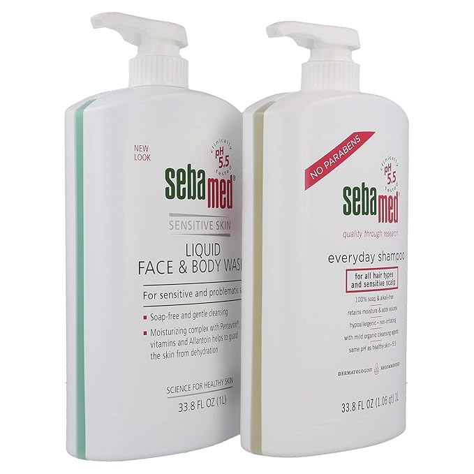 Sebamed Everyday Shampoo for All Hair Types and Sensitive Scalp (1 Liter) and Sebamed Liquid Face & Body Wash (1 Liter) Value Bundle Pack