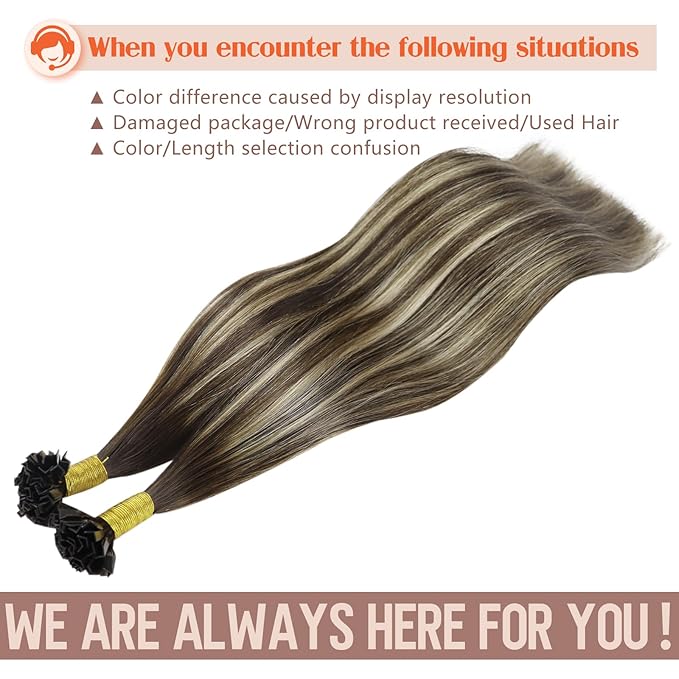 Sunny Hair Ktip Human Hair Extensions 22inch K Tip Hair Extensions Real Human Hair Ombre Dark Brown Mixed Ash Blonde Keratin Tips Extensions 50g