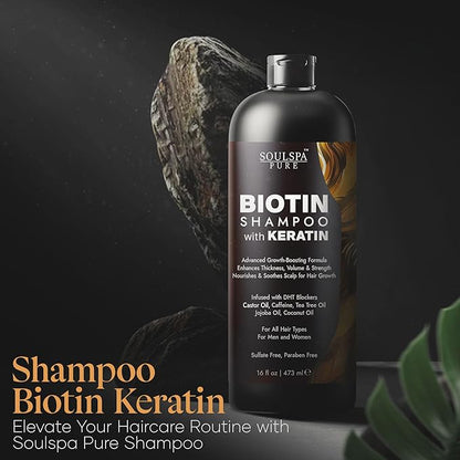 Biotin Shampoo with Keratin - Advanced Anti-Thinning, Hair Growth & Repair Formula - Soothes Scalp, with Tea Tree Oil & DHT Blockers - Strong, Healthy Hair for Men & Women - 16 fl oz