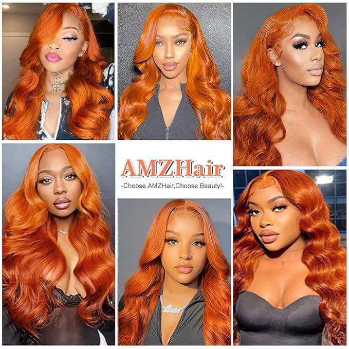 #350 Ginger Lace Front Wigs Human Hair Body Wave 13x4 Hd Ginger Orange Lace Front Wig Human Hair Wear and Go Glueless Ginger Wigs Human Hair Pre Plucked with Baby Hair Colored Wigs For Black Women