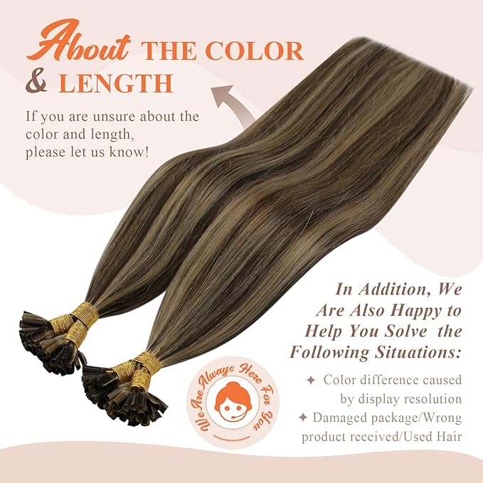 Sunny Hair U Tip Hair Extensions Human Hair 16inch Ktip Human Hair Extensions Dark Brown Balayage Blonde Utip Hair Extensions Human Hair for Party 50g