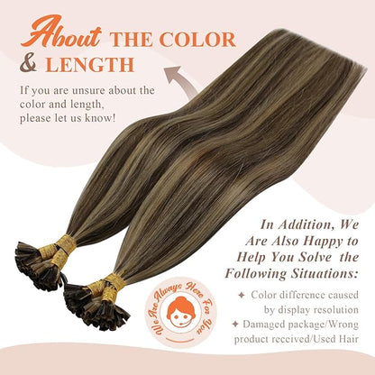 Sunny Hair U Tip Hair Extensions Human Hair 16inch Ktip Human Hair Extensions Dark Brown Balayage Blonde Utip Hair Extensions Human Hair for Party 50g