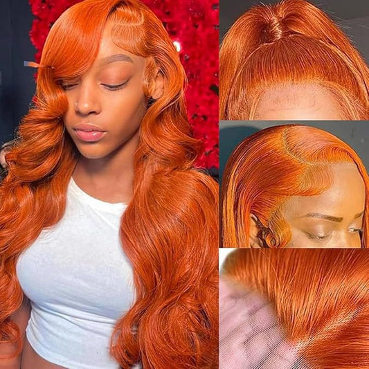 #350 Ginger Orange Lace Front Wigs Human Hair Body Wave 13X4 HD Ginger Lace Front Wig Human Hair Wear and Go Glueless Orange Wigs Human Hair Pre Plucked Hd Lace Frontal Colored Wigs For Black Women
