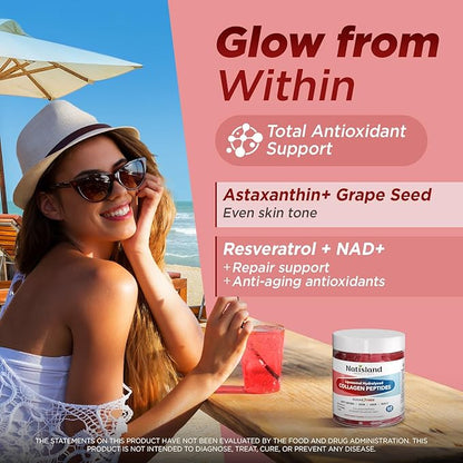 Sugar-Free 2500 mg Liposomal Collagen Peptides Gummies, w/Biotin, NAD+, Resveratrol, Astaxanthin, A+C+E, Type I, II, III, V, X - 80% Marine Collagen Gummies for Women Men - Skin, Hair & Nails, 60CT