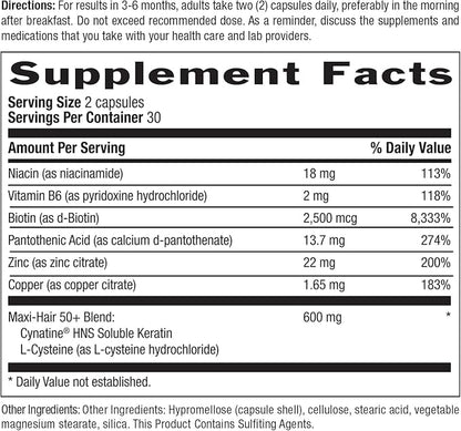 Country Life Maxi-Hair 50+ – Biotin-Based Hair, Skin & Nails Supplement for Women & Men Over 50 | Supports Healthy Hair Growth & Reduced Shedding | Certified Gluten-Free & Vegetarian | 60 Capsules
