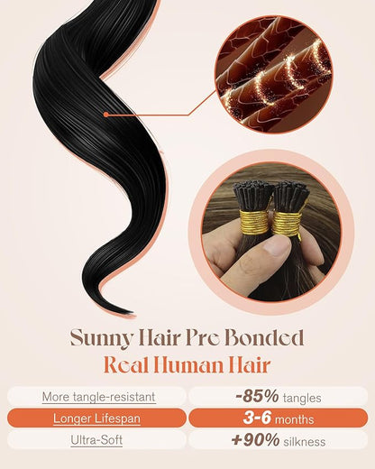 Sunny Hair I Tip Hair Extensions Human Hair Balayage Brown I Tip Hair Extensions Medium Brown Fading to Caramel Blonde Mix Brown Balayage Itip Human Hair Extensions Radiate Vitality 14inch 50g