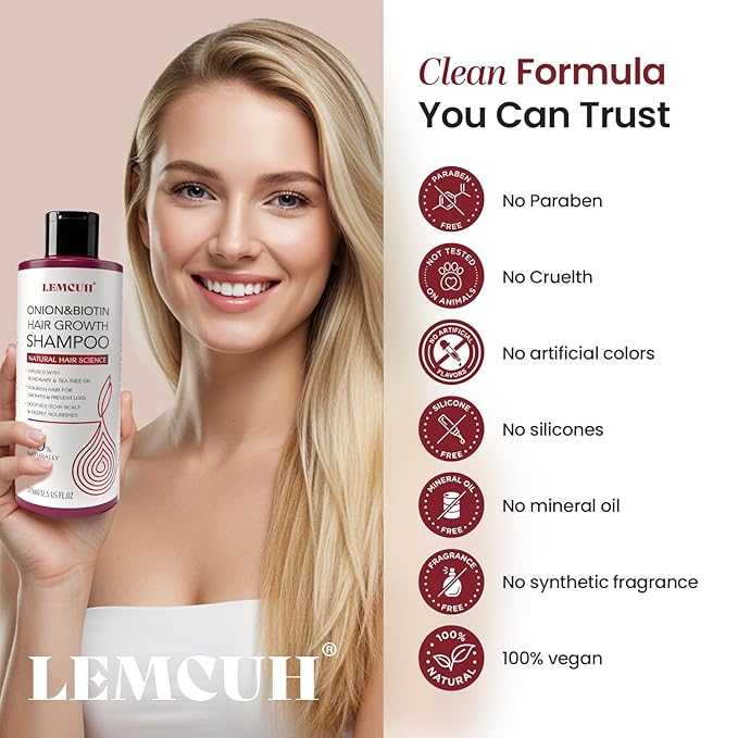 Onion & Biotin Hair Growth Shampoo: Infused With Natural Rosemary Tea Tree Oil Anti Hair Loss Treatment - Scalp Smooths Thickening Formula Support Hair Regrowth For Women Men 12.5Fl Oz