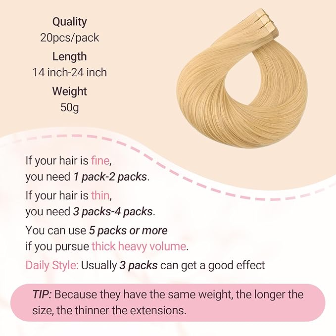 MAXITA Human Hair Tape in Extensions, Tape in Hair Extensions Real Human Hair Light Blonde 16 Inch 20pcs 50g Real Skin Weft Straight Natural Human Hair Extensions