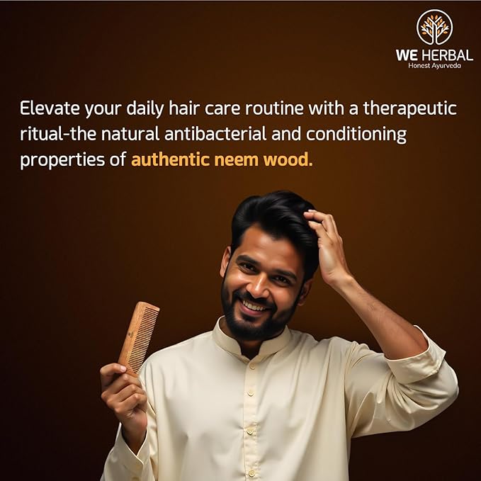 Neem Wooden Dual Tooth Lily Comb – Hairfall & Dandruff Control, Hair Straightening & Frizz Control, Natural Comb for Healthy Hair