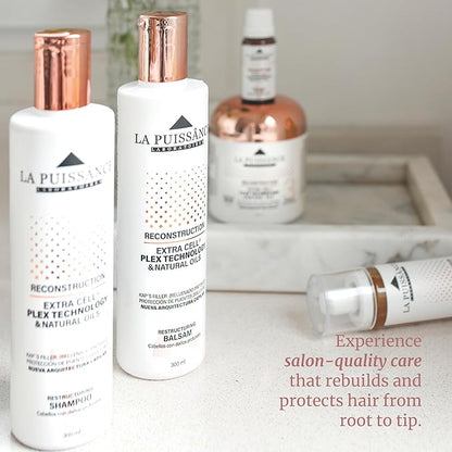 LA PUISSANCE Extra Cell Plex Complete Hair Repair - 5-Step Deep Repair Kit for Severely Damaged Hair - Includes Shampoo, Conditioner, Mask, Spray, Ampoule - For Home and Salone Use
