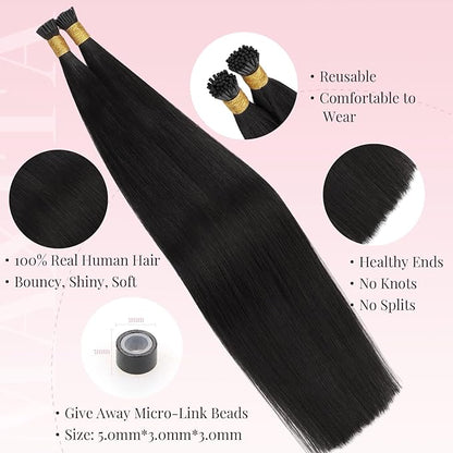 MAXITA I Tip Hair Extensions Human Hair,50g/100s Natural Black 14 Inch Comfortable Wear, Invisible & Natural Cold Fusion, 100% Remy Human Hair Itip Keratin Hair Extensions