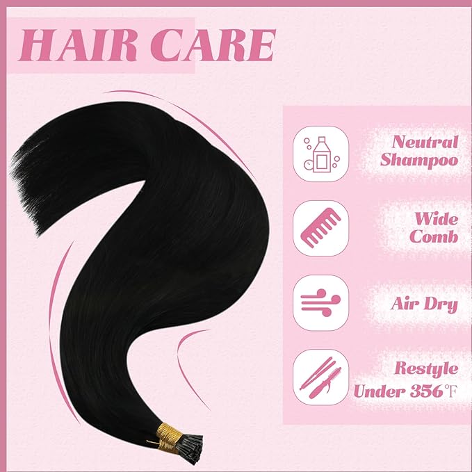 YoungSee I Tips Hair Extensions Real Human Hair Black Itip Hair Extensions Real Human Hair Jet Black 14 Inch 50g Tip Hair Extension for Short Hair Easy to Wear 80s Remy Human Hair