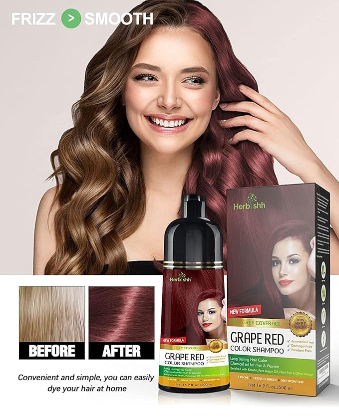Herbishh Ultimate Hair Color Kit (2 Pcs Grape Red + 1 Argan Mask) for Grey Hair - Permanent, Long-Lasting, Easy-to-Apply Color Shampoo for Men and Women