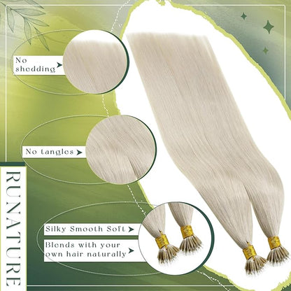 RUNATURE Blonde Nano Bead Hair Extensions Human Hair Silky Nano Beads Human Hair Extensions Straight Nano Link Extensions Human Hair Pre Bonded Human Hair Extensions Nano Ring 18 Inch 50g 50s
