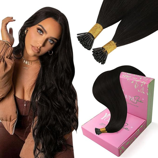 YoungSee Itip Human Hair Extensions Dark Brown I Tip Extensions Brown 14 Inch 80s 50g I Tips Hair Extensions Real Human Hair Dark Brown Short Keratin Hair Extension for Short Hair Tip Extension