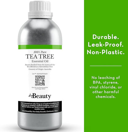 Bulk Tea Tree Oil - 16 Fl Oz Large Size Big Bottle - 100% Pure & Organic Tea Tree Oil for Skin, Hair, Face, and Scalp - Steam Distilled