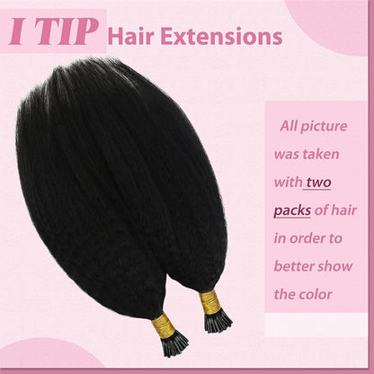 YoungSee I Tips Hair Extensions Real Human Hair Kinky 22In Itip Human Hair Extensions Kinky Straight 50g Black Cold Fusion Hair Extensions Curly Itips Hair Extensions 50s Long Lasting Hair Extensions
