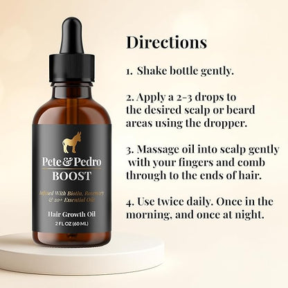 Pete & Pedro BOOST Hair & Beard Growth Serum Strengthening Oil For Men & Women - With Rosemary, Biotin & 20+ Natural Essential Oils | Shark Tank Featured, 2 oz.