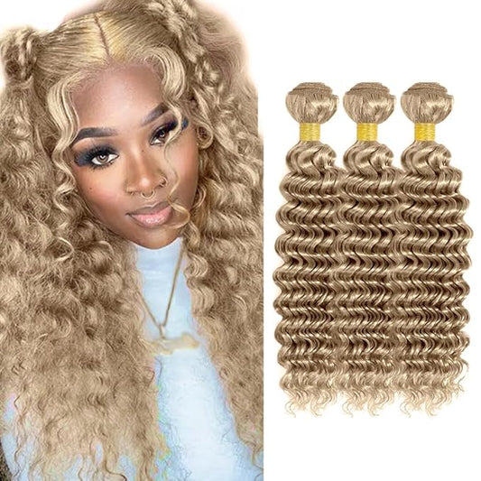 26 28 30 Inch Ash Blonde Bundles Color #22 Deep Wave Bundles Blonde Deep Wave Bundle Peruvian Virgin Remy Grey Blonde Human Hair Bundle