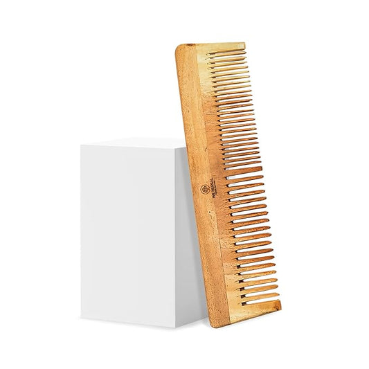 Neem Wooden Dual Tooth Lily Comb – Hairfall & Dandruff Control, Hair Straightening & Frizz Control, Natural Comb for Healthy Hair