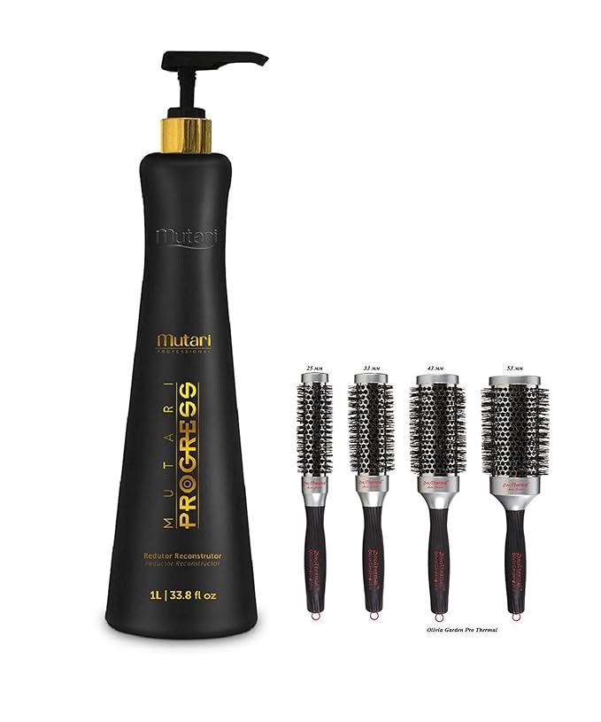 Mutari Professional Reductor Reconstructor Kit - Brazilian Keratin Straightening Treatment - Blowout Smoothing System With Pro Thermal 4 Brush And 1 Leather Bag - 33.8 fl oz