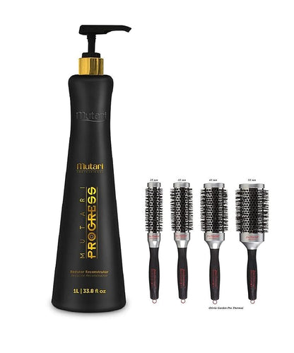 Mutari Professional Reductor Reconstructor Kit - Brazilian Keratin Straightening Treatment - Blowout Smoothing System With Pro Thermal 4 Brush And 1 Leather Bag - 33.8 fl oz