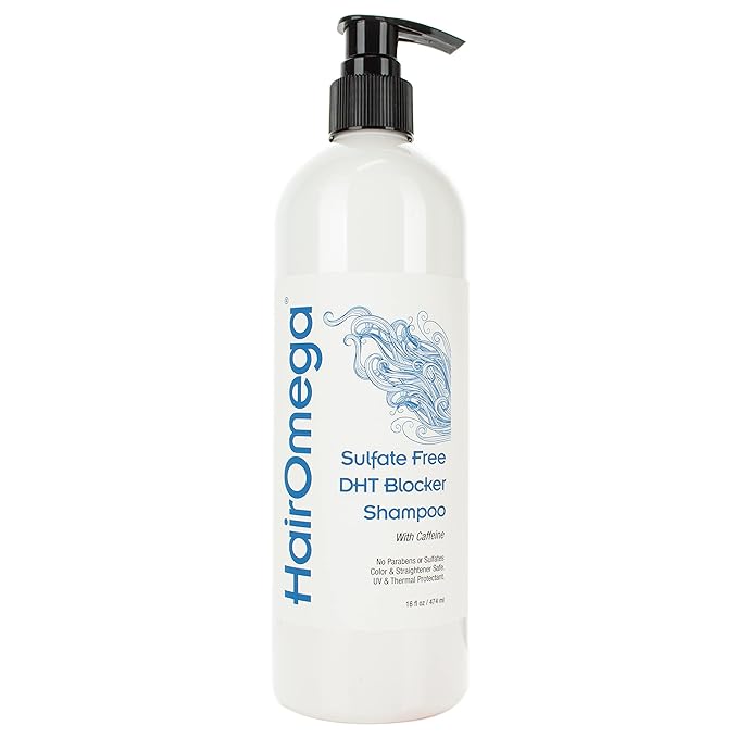 DrFormulas HairOmega DHT Blocker Shampoo Sulfate Free Shampoo - with Moroccan Argan Oil, Tea Tree Oil, Caffeine, Biotin for Hair Growth, 16 oz