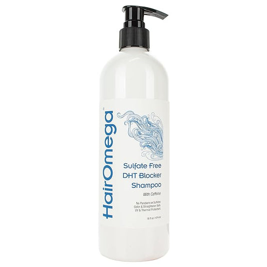 DrFormulas HairOmega DHT Blocker Shampoo Sulfate Free Shampoo - with Moroccan Argan Oil, Tea Tree Oil, Caffeine, Biotin for Hair Growth, 16 oz