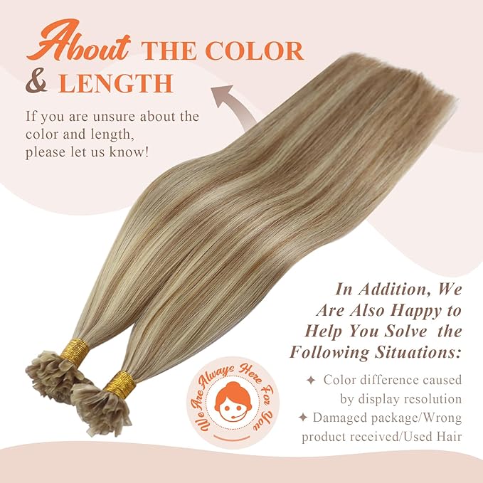 Sunny Hair U Tip Hair Extensions Human Hair Light Brown Mix Platinum Blonde for Daily Use,Midway Down the Upper Arm Ktips 18inch 50g