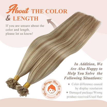 Sunny Hair U Tip Hair Extensions Human Hair Light Brown Mix Platinum Blonde for Daily Use,Midway Down the Upper Arm Ktips 18inch 50g